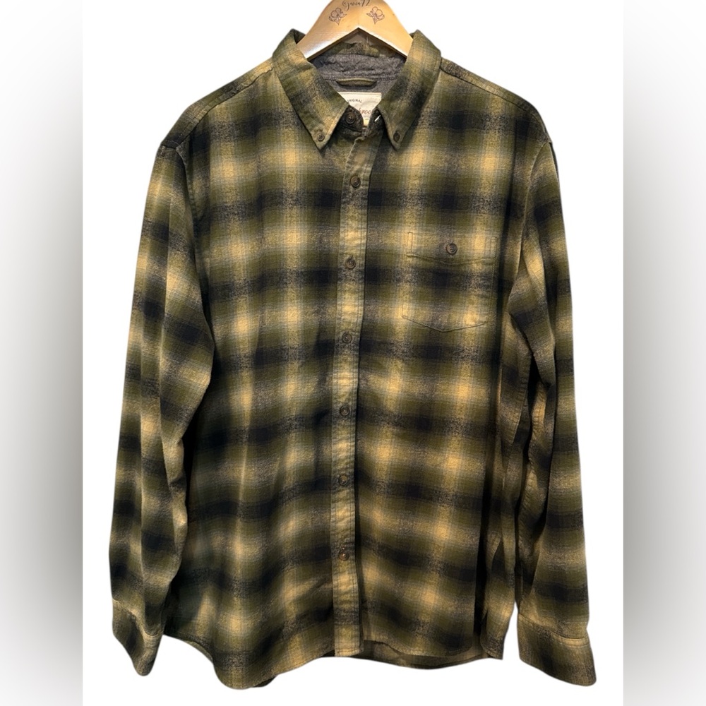 Weatherproof Men's Flannel Plaid Shirt Sz XL‎ Olive Black Cabincore Cozy Soft